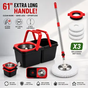 360 spin mop and bucket，3 Microfiber Mop Replacement Heads, Adjustable Telescoping Spin Mop Set，for Shop Floor Cleaning，Handle Efficient Cleaning Supplies