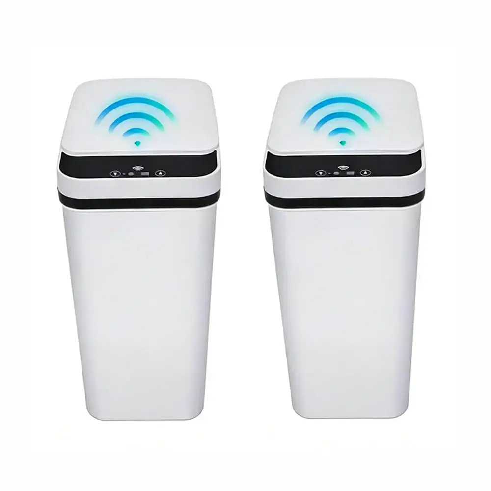Touchless Smart Sensor Trash Can, 2 Pack Smart Induction Trash Can, Small Smart Motion Sensor Trash Can, Slim Waterproof Trash Bin for Bedroom, Bathroom, Office, Living Room,White,Bathroom Gadget