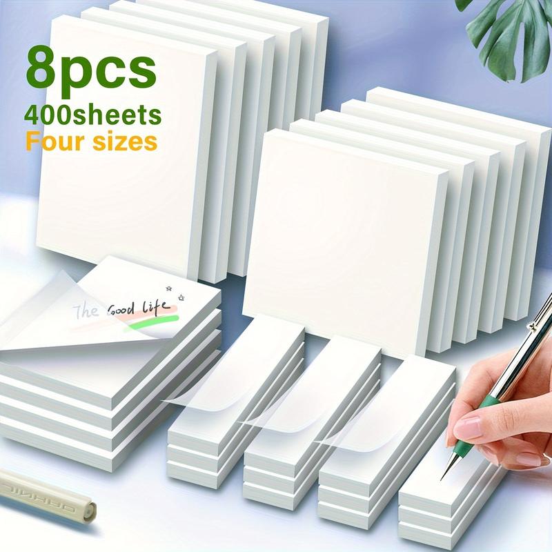 Transparent Sticky Notes Note Pad - 8pcs Set with 4 Sizes, Crystal Clear PET Self-Stick Notes for Reading, Studying & Office Annotation, Waterproof & Wrinkle-Free