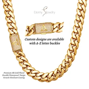 14mm Miami Cuban Link Initial Letter A-Z Necklace 18K Gold Plated Stainless Steel Solid Necklace  Heavy Miami Cuban for Mens Womens Hip Hop Jewelry Trendy Fashionable Accessoriesinitia Lnecklace Link Name Necklace Name Plate Necklace