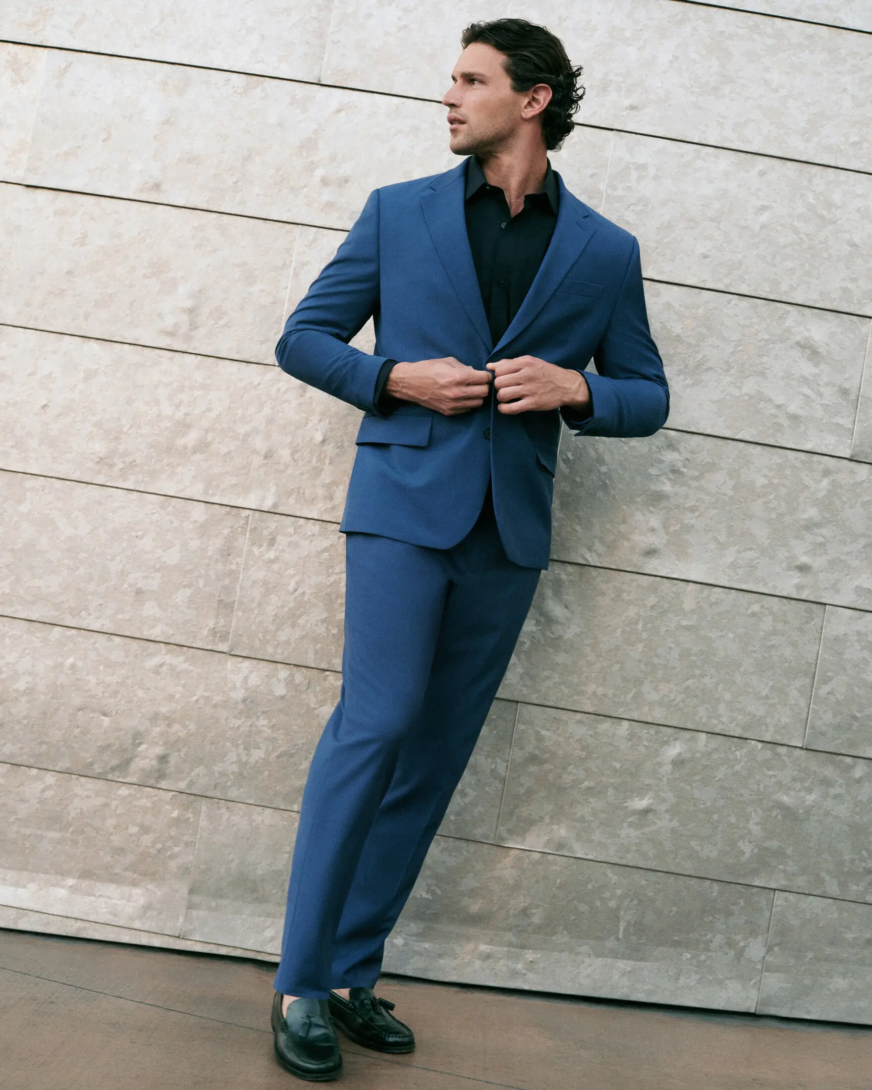 Express Slim Blue Wool-Blend Washable Modern Tech Suit Jacket