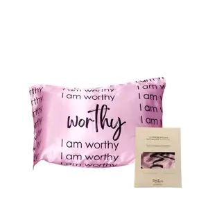 I am worthy pink silky satin pillowcase Queen size bliss y