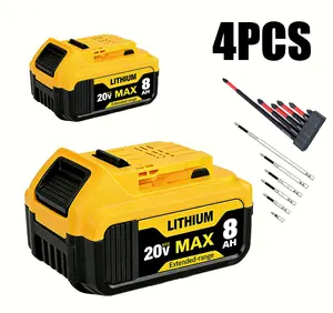 [ Buy Two Get Four ]2Pack Lithium 20V 8.0Ah Battery Pack DCB200 for 20V 8Ah Tools High Capacity Exceptional Compatibility + 6pcs Tungsten Carbide Magnetic Screwdriver Bit Set + 6PcsK5AntiSlipImpactDriverBitSetMagnetic ScrewdriverBitsHigh
