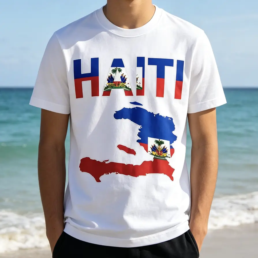 Haitian Map Graphic T-Shirt in Pre-Shrunken Cotton, Casual Shortsleeve Streetwear with a Round Neck, Relaxed Fit for All Seasons, Tshirt, Built To Last, Soft Cotton, Map Print, Short Sleeve
