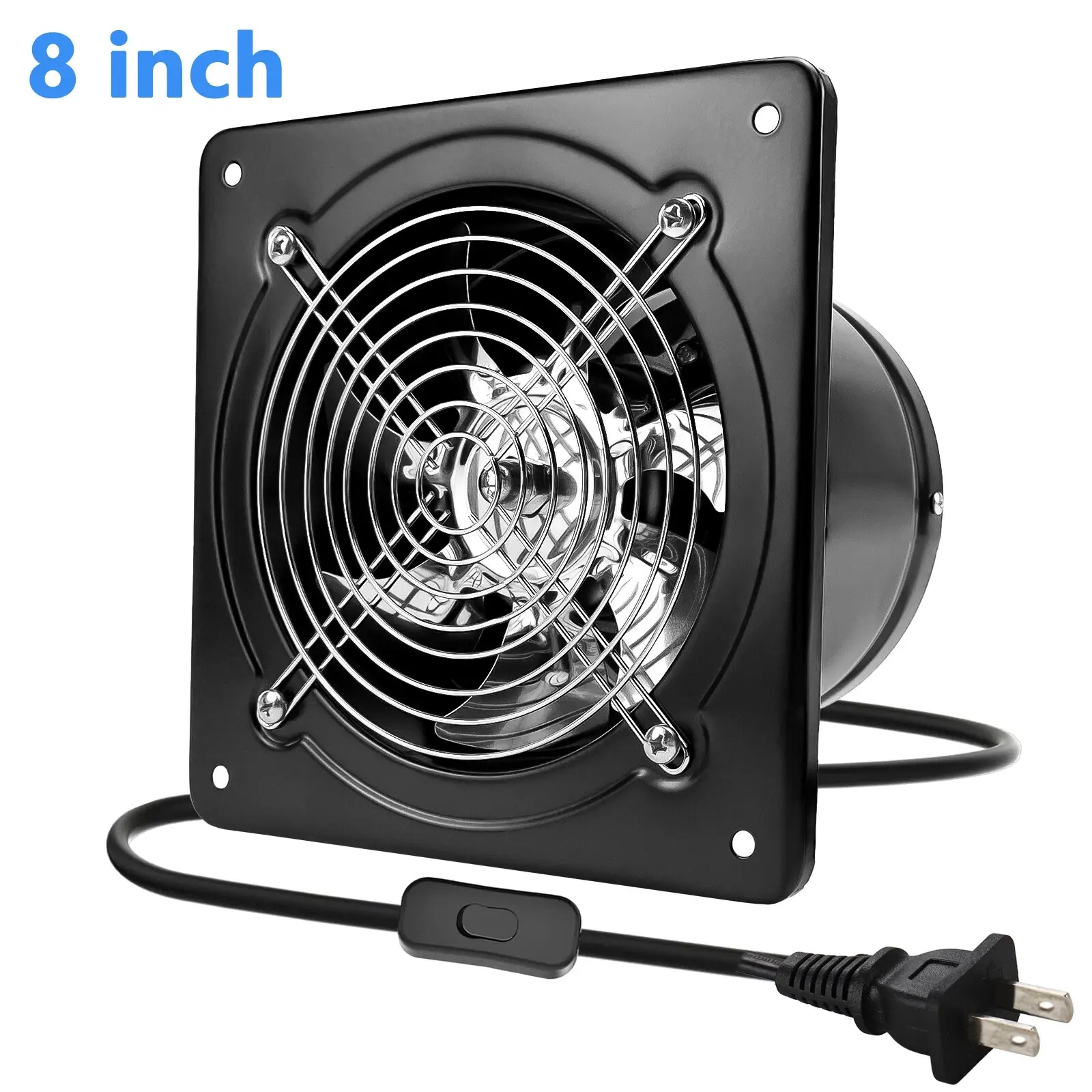 8 Inch High Velocity Wall Mounted Fan - 308 CFM Ventilation Ventilator with On/Off Control, Low Consumption, Removes Indoor Odors & Smoke, Ideal for Storage Rooms, Kitchens