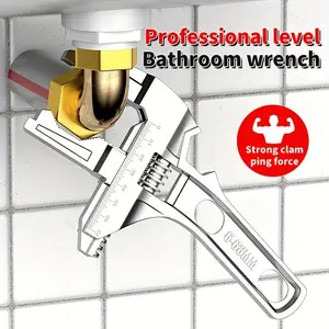 Versatile Adjustable Wrench with a Strong Grip And Wide Opening, Made From, Ideal for Plumbing Repairs in Tight Bathroom Spaces. This Easy-To-Hold Hand Tool Is a Multifunctional Sewer Wrench That Requires No Assembly