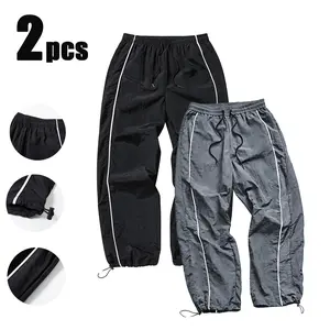 2-pack men’s casual athletic pants with a mid-rise drawstring design, unique styling, straight-leg cut, suitable for all seasons, gym training, outdoor running, and casual jogging.
