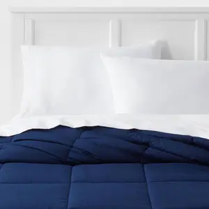 Full/Queen Down Alternative Washed Microfiber Reversible Comforter Navy - Room Essentials: OEKO-TEX Certified, 190 Thread Count