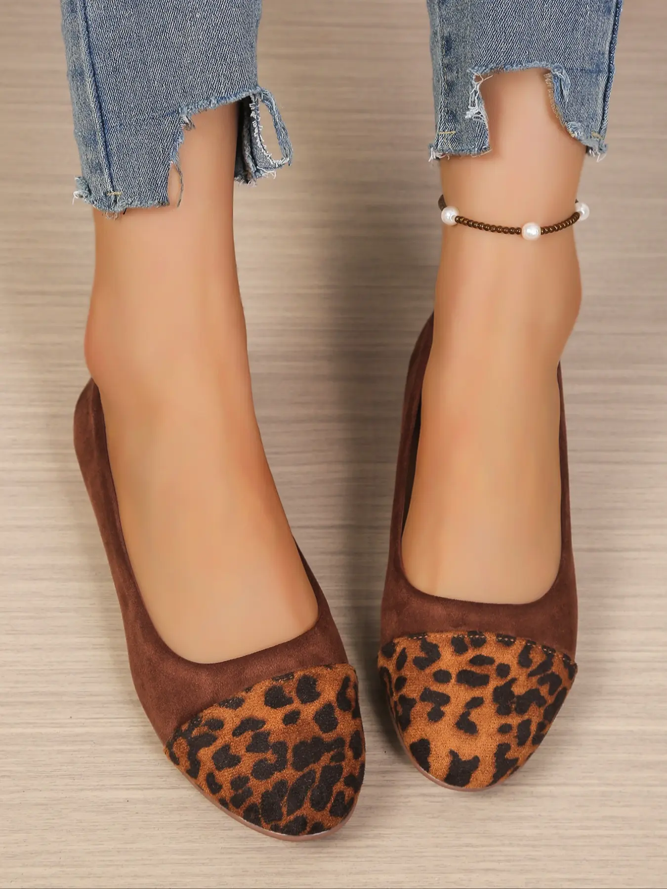 Leopard‑Print Patchwork Suede Slip‑On Flat Shoes, Daily Commute Low‑Cut Loafers (Runs One Size Small)
