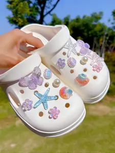 15-Piece Multicolor Cute Shoe Charms Set, Croc Charms, Starfish, Colorful Shells, Sequined Flowers, Ice Butterfly, Pearl, DIY Accessories for Women Shoes