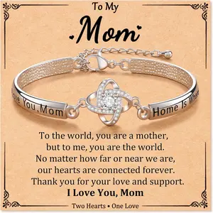 Jewelry Gifts for Women with Gift Message Card, Gifts for Mom, Love Knot Engraved Bangle Bracelet Christmas Mothers Day Birthday Gifts for Women