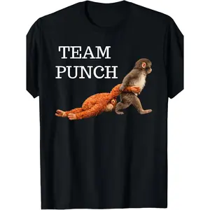 Unisex Casual Comfy Fit Streetwear Shortleeve Graphic T-Shirt, Team Punch Baby Monkey Punch Trend Meme Print, Round Crewneck, 100% Slightly Elastic Fabric, All-Season Outdoor Sports Top, S-XXXL Sizes