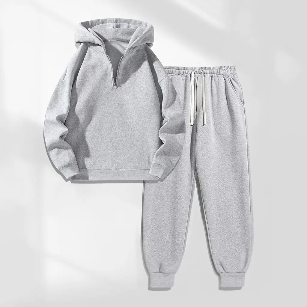 Men's  Zipper-Collar Hoodie & Drawstring Sweatpants Set, Menswear, Casual Athletic Long Sleeve Hooded Jacket & Trousers for Fall & Winter, Men's Clothing for Daily Wear, Sportswear for Indoor & Outdoor, Tracksuit, Athleisure
