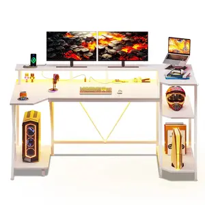 SIKAIC 55-Inch Modern Gaming Desk - Engineered Wood with Metal Frame, Storage Shelves, White Commercial Office Furniture, Desks for Gaming