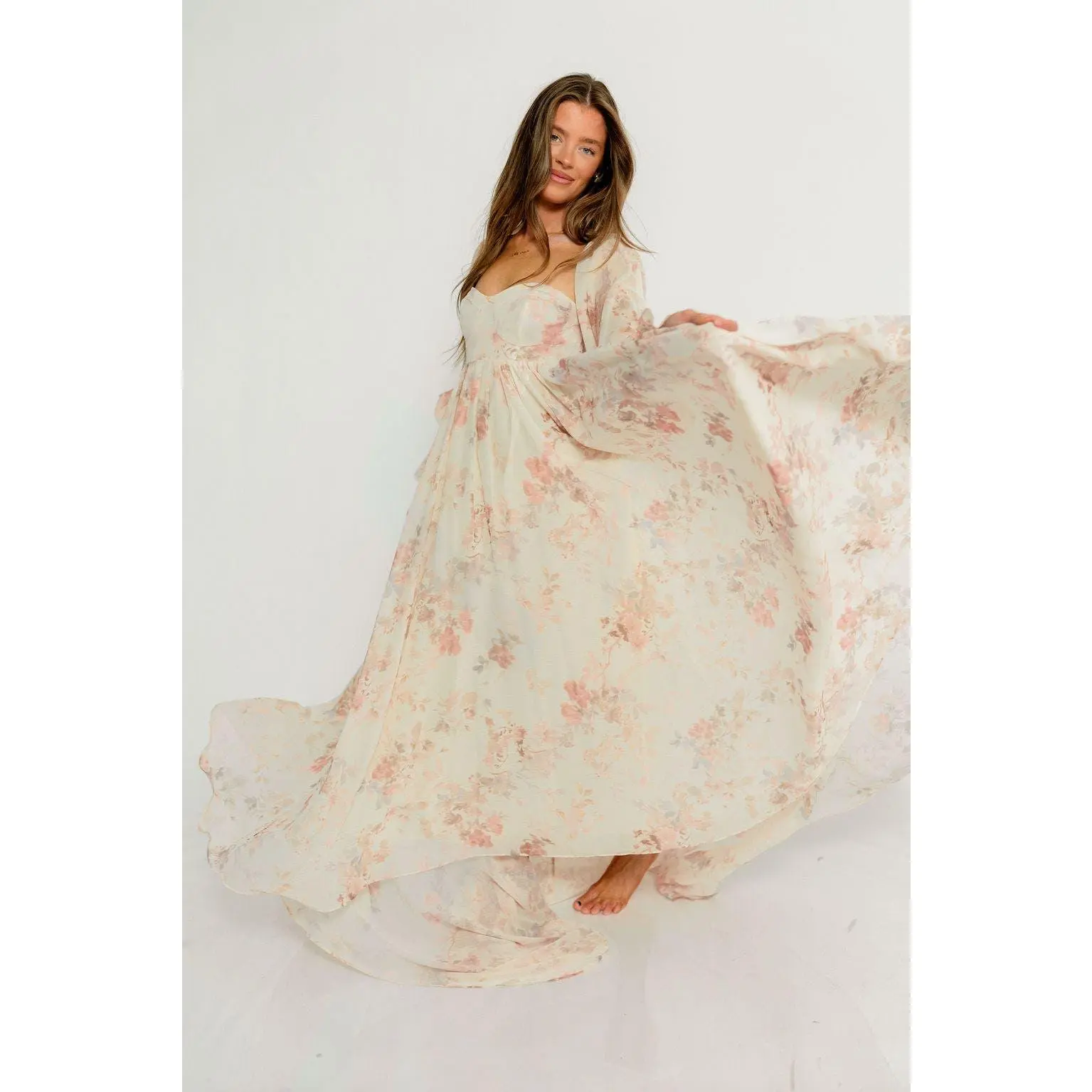 Delilah Maxi Dress with Train in Ivory - Bump Friendly