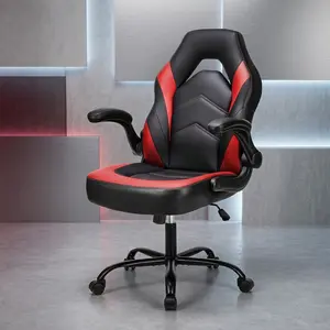 Big And Tall PU Leather Gaming Chair 360 Swivel Height Adjustable Office Desk Chair With 90° Flip-Up Armrest Ergonomic Reclining High Back Computer Task Chair For Adults Home Gaming Room