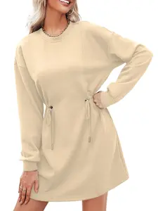 Multi-Color Drawstring Waist Sweatshirt Dress Chic Comfy Effortless Style for Every Occasion Pick Your Hue