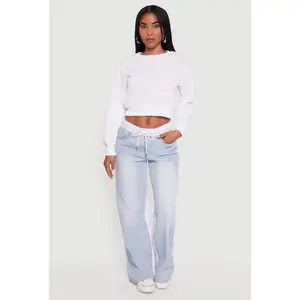 Crew Neck Cropped Pullover Sweatshirt