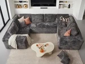 135" Cloud Sectional Couch for Living Room, Modular Floor Boneless Sofa with Plush Corduroy, No Assembly Required, Plush Corduroy Couches with Deep Seat Chaise Lounge