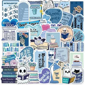 Blue Bookish Stickers – 50PCS Aesthetic Book Lover Vinyl Stickers for Scrapbooking, Journaling, Water Bottles, Laptops