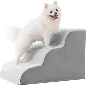 Stairs Ramp, Curved 3-Step  Steps for Small Dogs and Cats, Pet Stairs for High Beds and Couch with Anti-Slip Washable Cover and Durable High Density , Grey