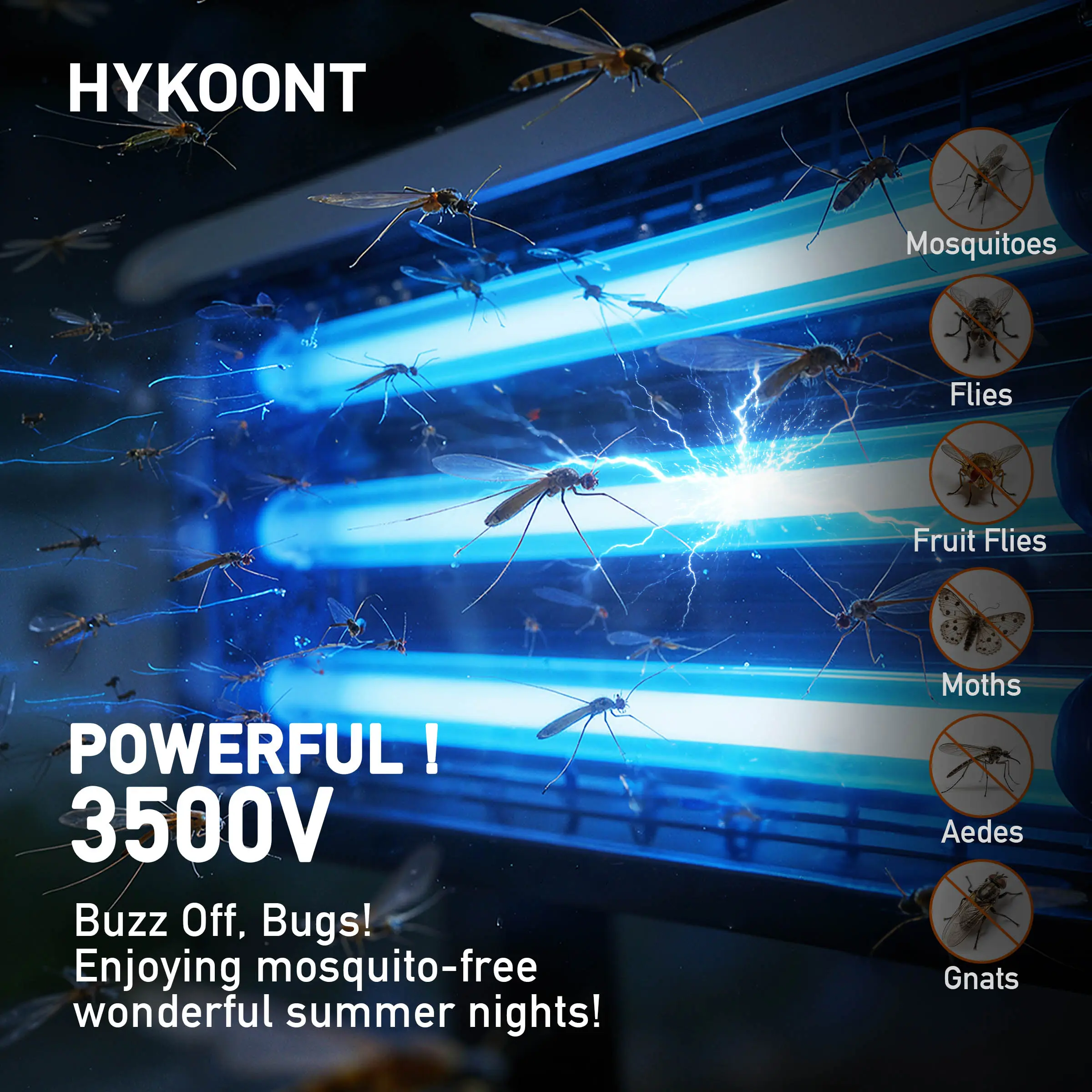 HYKOONT Solar Bug Zapper - 30W Solar-Powered Non-Toxic Bug Trap, 8000 sq.ft. Coverage, 5V/2A Rechargeable Electronic Mosquito Killer, Outdoor Waterproof, Auto Sensing, Smart Light Sensor, Fly Control, Anti-Mosquito for Patio, Backyard, Rechargeable Bug Za