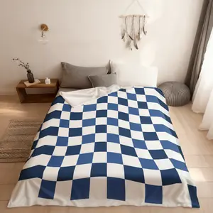 Geometric Checkerboard Kids Fitted Sheet Twin Size,Abstract Plaids Patchwork Modern Boys Girls Bedding Set,Geometric Simple Chic Blue Fashion Bed Sheet,1 Pillowcase(No Flat)