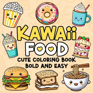 Kawaii Food Coloring Book: Cute Coloring Book Bold and Easy: 50 Food and Snacks Coloring Pages for Kids and Adults