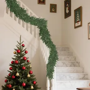 9Ft Christmas Garland Realistic Fuller,Natural Droopy,Bendable Stairs Railing Mantle Garland for Table Mantle Wall, Indoor Outdoor Lifelike Christmas Cedar Pine Decorations (Pine)