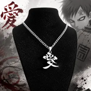 Love Gaara Kanji Gaara Necklace for Men Women, Stainless Steel Japanese Symbol Pendant Chain, Anime Inspired Streetwear Jewelry, Unisex Gift for Fans
