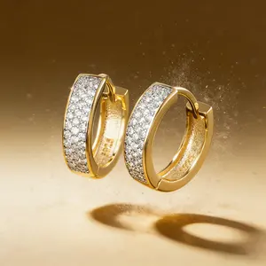 AELNEN Gold-Tone CZ Pave Hoop Earrings - Sleek Rectangular Full-Pave Statement Hoops - Luxury Daily Jewelry - Gift for Her