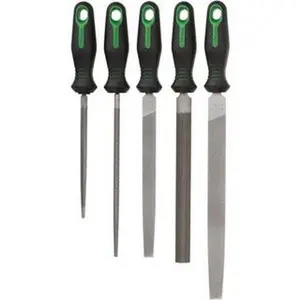 Nicholson 5-Piece American Pattern Steel File Set - 10", 8", 6" Long, Bastard Coarseness Coarse Teeth, Ergonomic Handle, Includes Round, Half Round, Mill, Slim Taper, Flat (22150HIN), Steel Files