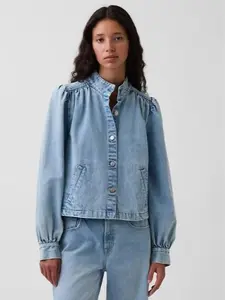 GAP Denim Balloon-Sleeve Crop Swing Jacket