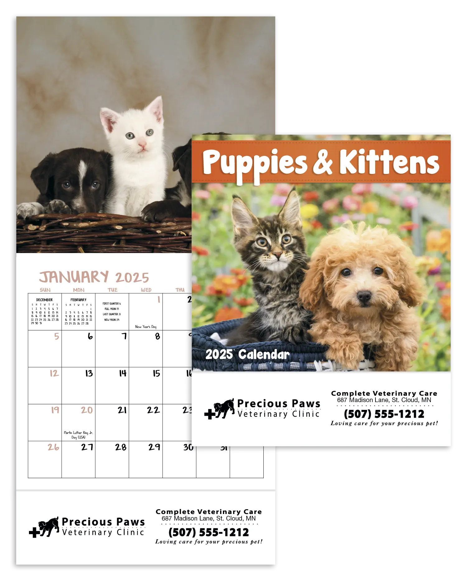 Personalized Puppies & Kittens Mini Calendar Printed