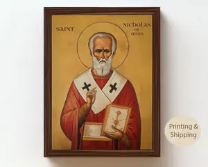 Saint Nicholas of Myra Byzantine Icon, Orthodox Christian Wall Art, Religious Home Decor Gift Glossy Print