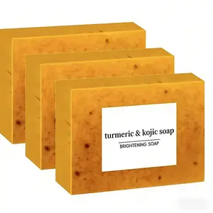 3PCS Lemon Turmeric Kojic Acid Soap Bar | Dark Spot Remover for Face & Body | Brightening Facial Cleanser Body Wash for Hyperpigmentation Even Skin Tone
