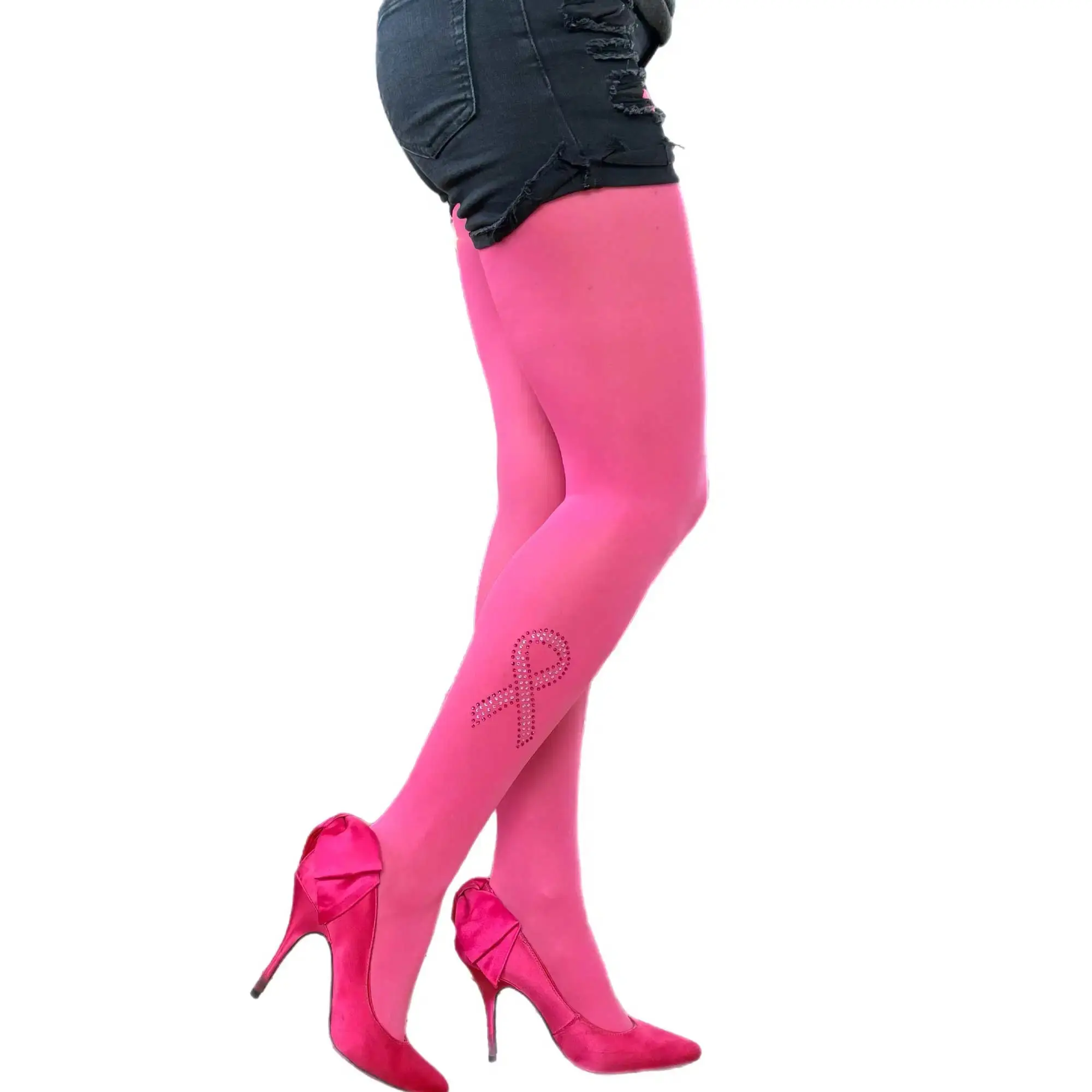 Breast Cancer Awareness Rhinestone Tights
