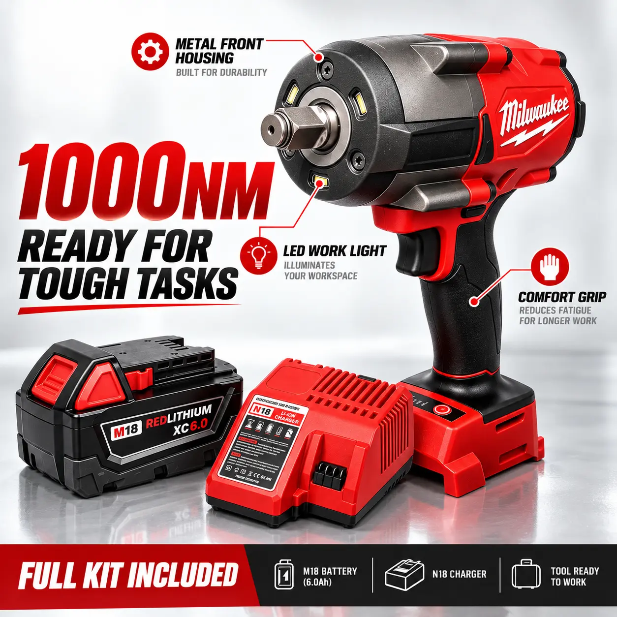 Milwaukee M18 Heavy Duty Torque Wrench, 1000Nm High Torque Tool for Heavy Equipment