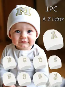 White Baby Letter Beanie | A-Z Initial Knit Hat | Soft Cotton Newborn Cap for Boys & Girls Unisex Design | Cozy Photo Prop & Daily Wear | Infant Gift