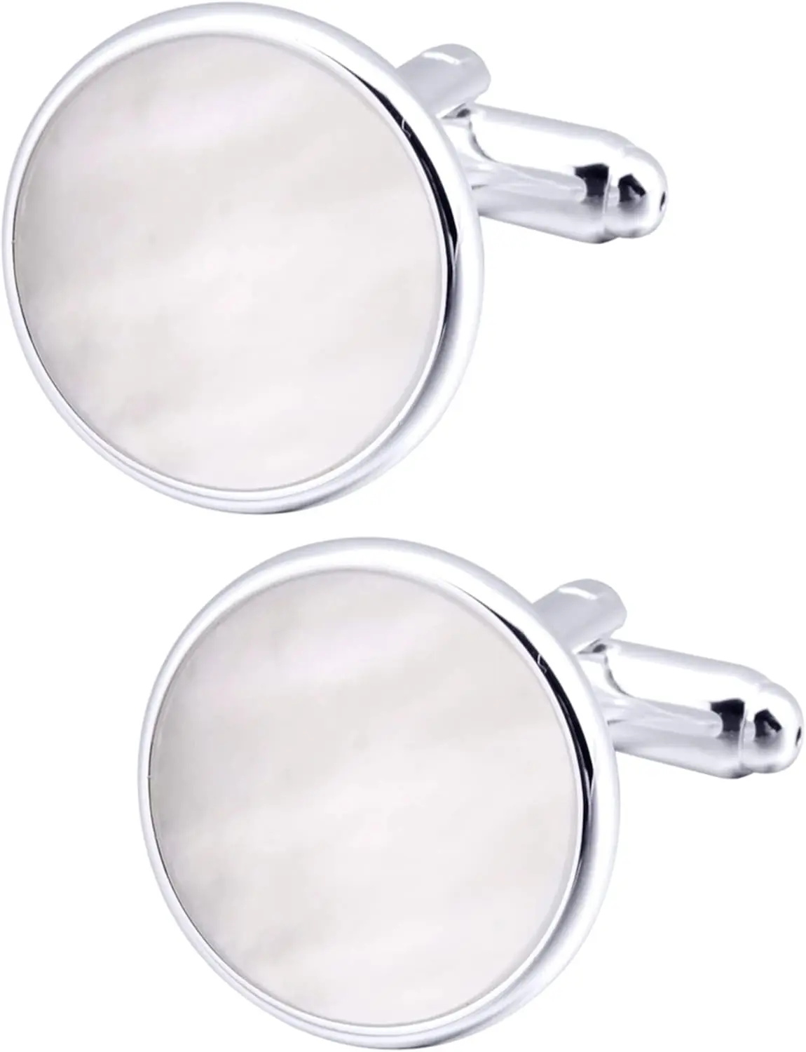 Silver Mother of Pearl Cufflinks in Gift Box Round Cuff Links for Business Wedding Anniversary Dress(Gift)