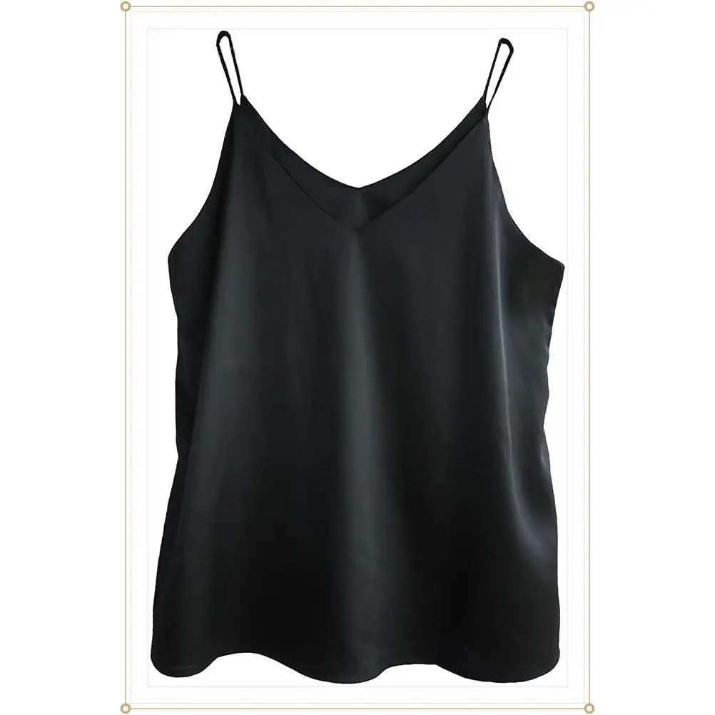 Wantschun Womens Silk Satin Camisole Cami Plain Strappy Vest Top T-Shirt Blouse Tank Shirt V-Neck Spaghetti Strap XS-4XGift