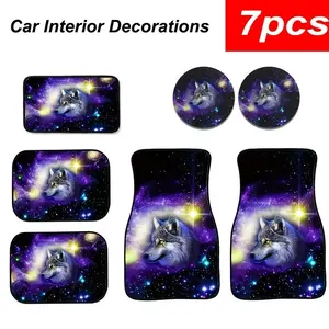 7pcs Starry Wolf Paw Print Car Armrest Mat, Universal Car Floor Mats, Interior Accessories, Coasters for Car Suv Trucks, Car Interior Decorations, Car Mat Set