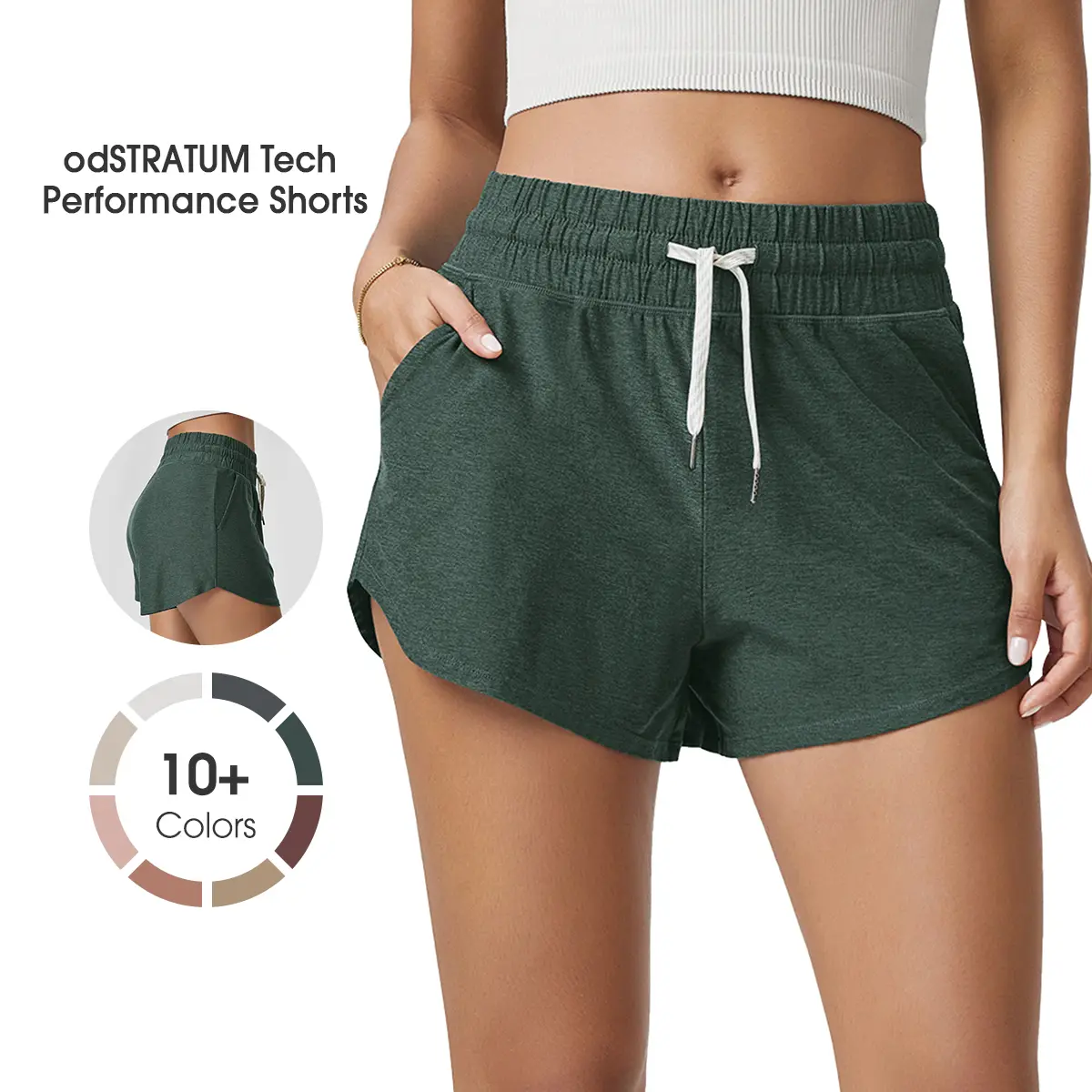 ODODOS Women's Performance Shorts Ultra Soft odSTRATUM Tech Mid Rise Relaxed Shorts with Pocket 3" Inseam Moisture Wicking