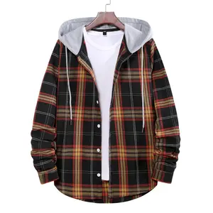 Men's Plaid Flannel Shirt with Hood and Button Front, Casual Long Sleeve Jacket for Teens and Boys, Lightweight and Comfortable, Perfect for Fall and Winter, Stylish Streetwear for Everyday Use