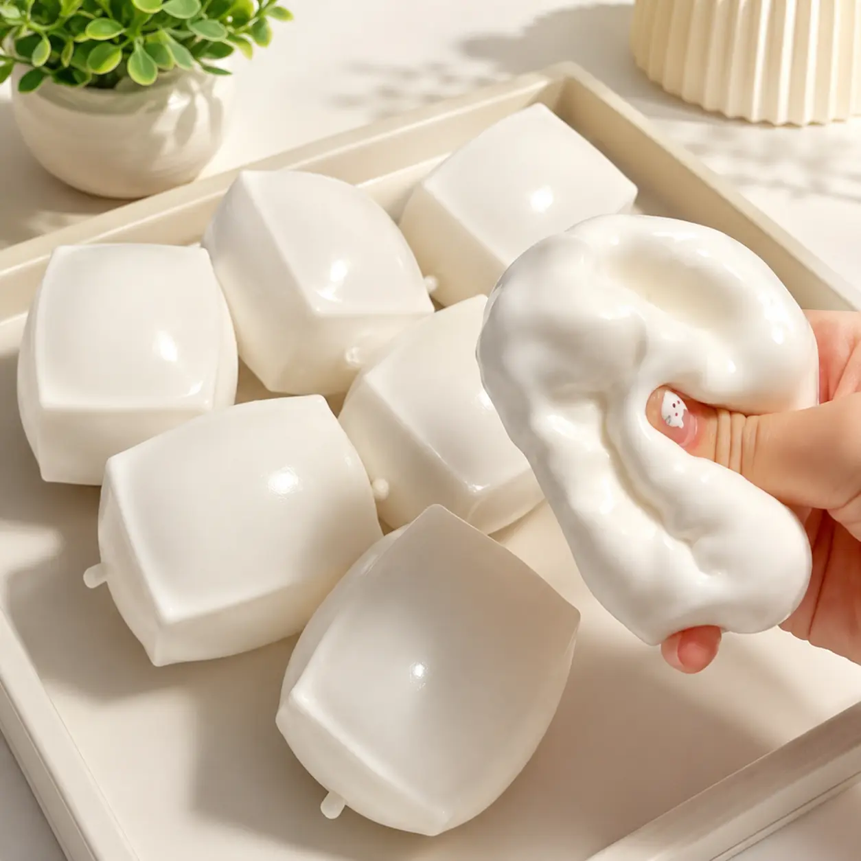 Tofu Squishy Crunchy Fidget Toy, ASMR Squeeze Toy Stress Ball, White Sensory Desk Fidget, Soft Textured Squishy Toy for Satisfying Play, 1 Pack