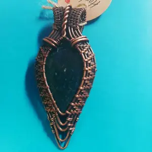 Handmade Wirewrapped Moss Agate Pendant with Intricate Copper Wire Design for Unique Jewelry Collection