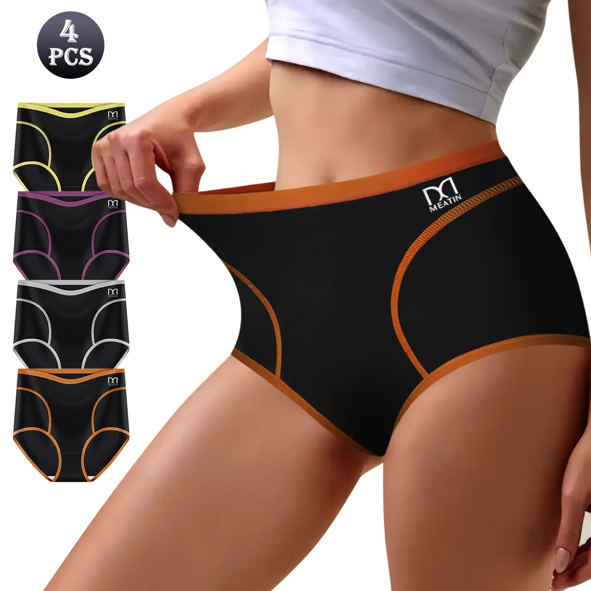 4 PCS Comfy Chic Colorblock High-Waisted Briefs, High-elasticity Fitted Knicker, Tummy-Control and Butt-Lifting Polyester Panties, Soft Smooth, Comfortable Silky and Breathable, Essential Comfortable Womenswear, Sizes S-XXL