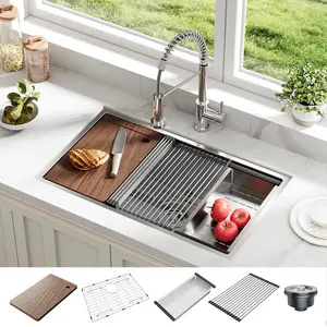 GARVEE Undermount Stainless Steel Kitchen Sinks, Single Bowl, Various Sizes (23x18 to 33 inch), 16 Gauge Workstation Design with Accessories like Cutting Board, Suitable for Modern Kitchens and Bars, Multiple Color Options