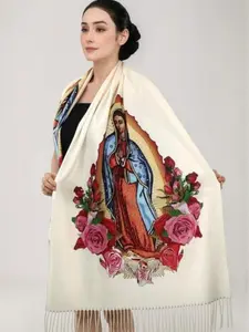 Elegant Women's Scarf Wrap with Tassel Fringe Printed Design Warm Windproof Shawl for Party Gift