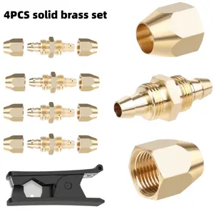 4 sets of high-quality solid brass reusable replacement joints, suitable for 1/4 inch inner diameter PU polyurethane hoses and air hoses for joint repair at the splicing end.